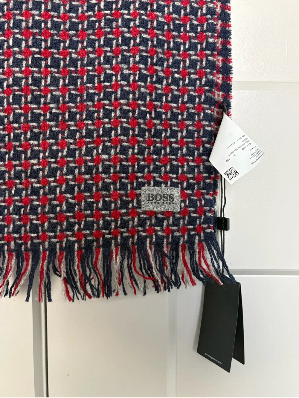 NWT BOSS HUGO BOSS MENS FORELLO RED BLUE WOOL SCARF